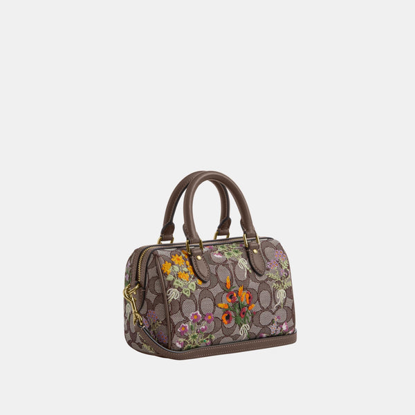 Mini Rowan Crossbody Bag in Signature Jacquard with Floral Embroidery