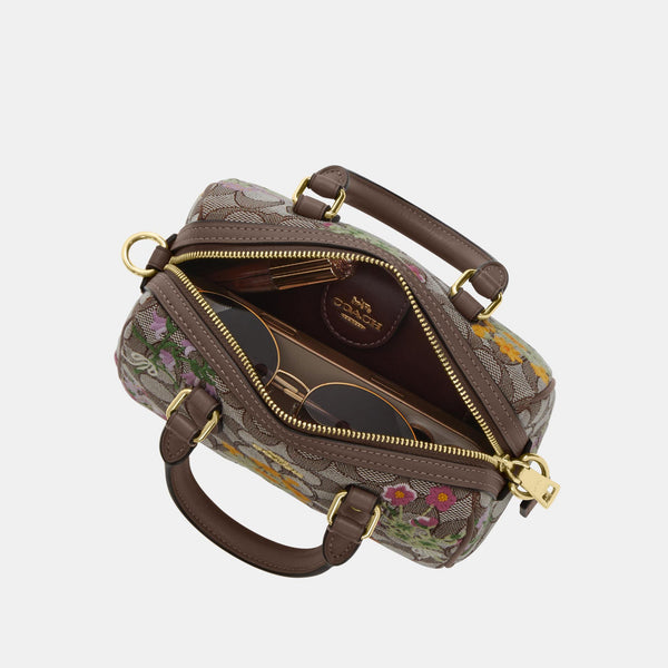 Mini Rowan Crossbody Bag in Signature Jacquard with Floral Embroidery