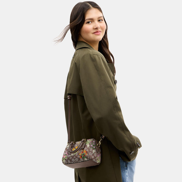 Mini Rowan Crossbody Bag in Signature Jacquard with Floral Embroidery