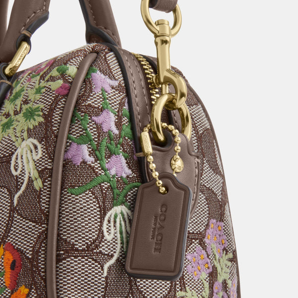 Mini Rowan Crossbody Bag in Signature Jacquard with Floral Embroidery