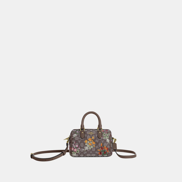 Mini Rowan Crossbody Bag in Signature Jacquard with Floral Embroidery