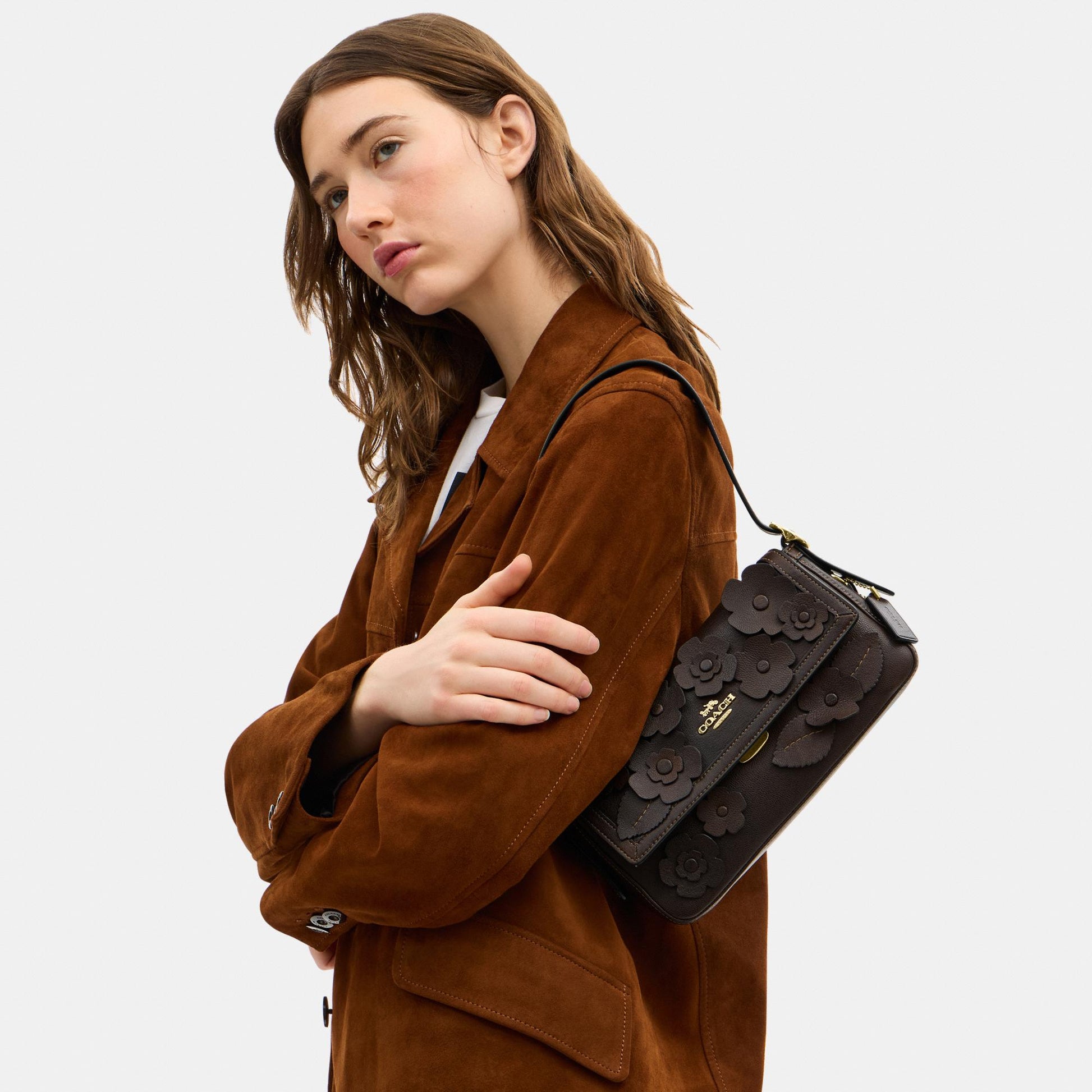 CDY43-Etta Small Flap Shoulder Bag in Floral Applique-Im/Maple