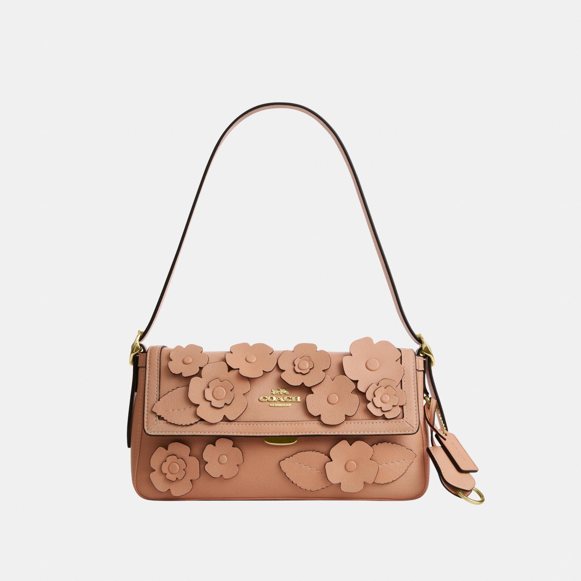 CDY43-Etta Small Flap Shoulder Bag in Floral Applique-Im/Light Pink