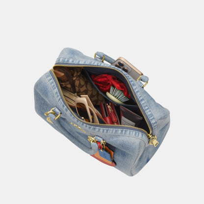 CDY75-Rowan Large Satchel in Loved Denim with Charms-Im/Light Indigo