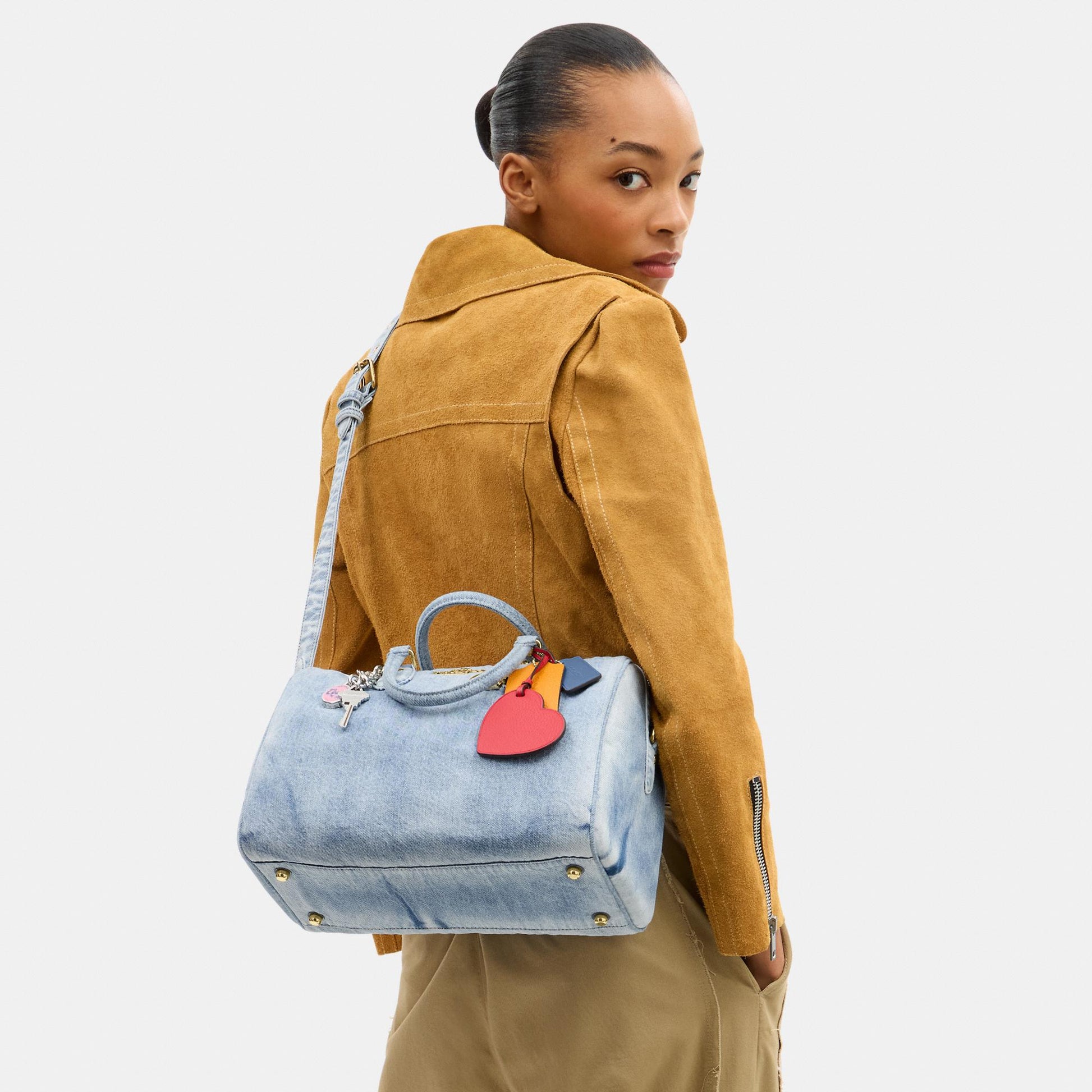 CDY75-Rowan Large Satchel in Loved Denim with Charms-Im/Light Indigo