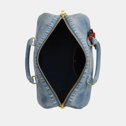 CDY75-Rowan Large Satchel in Loved Denim with Charms-Im/Light Indigo