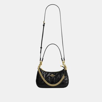 CDY83-Teri Shoulder Bag in Glazed Leather with Quilting-Im/Black