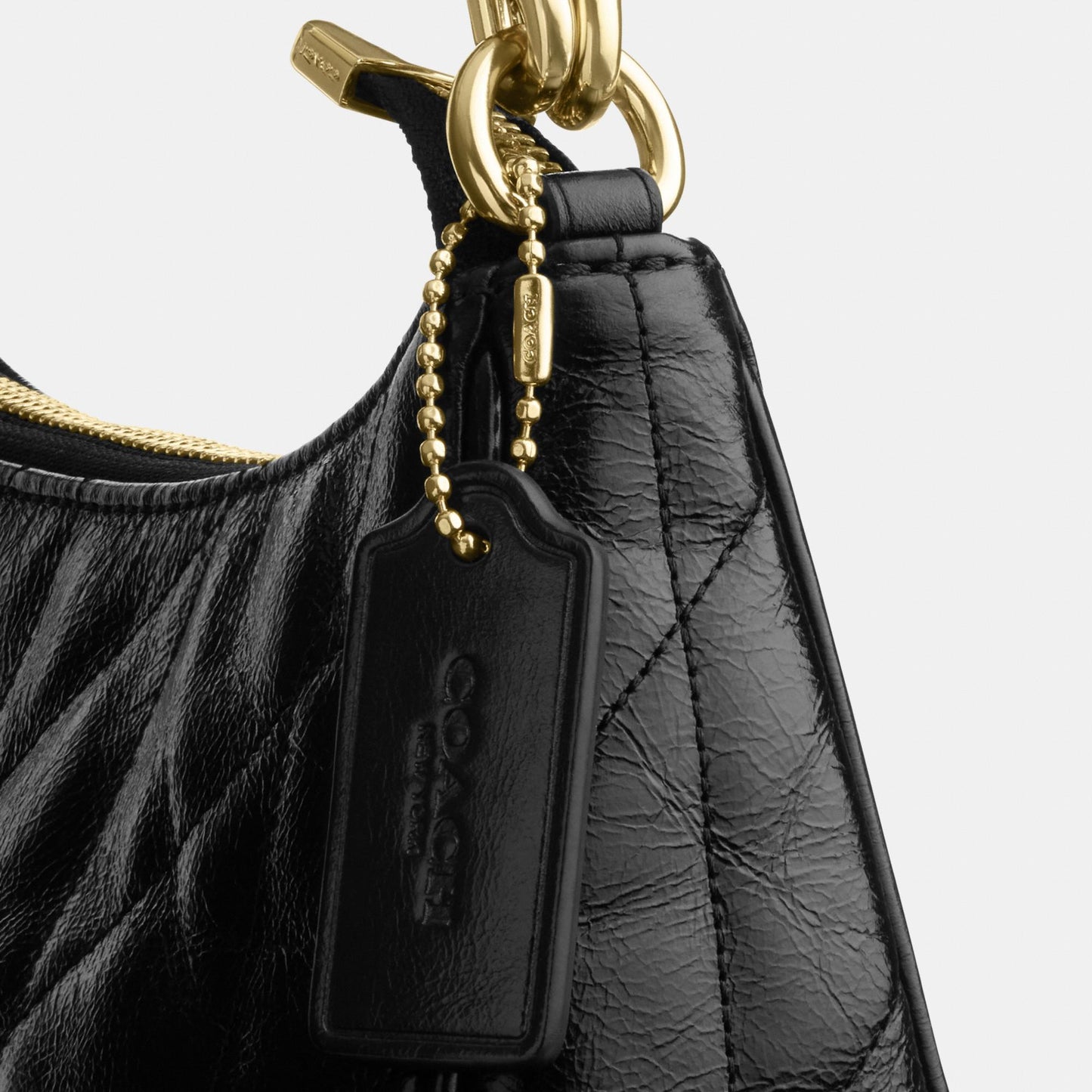 CDY83-Teri Shoulder Bag in Glazed Leather with Quilting-Im/Black