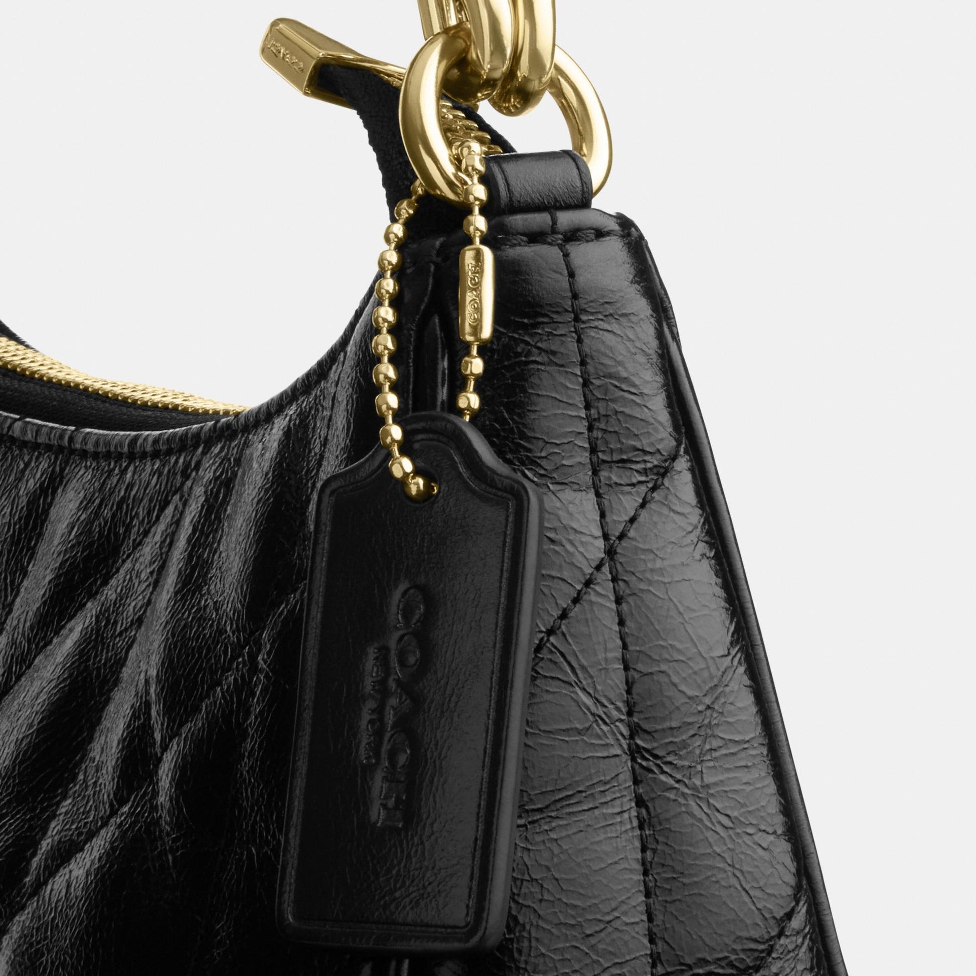 CDY83-Teri Shoulder Bag in Glazed Leather with Quilting-Im/Black