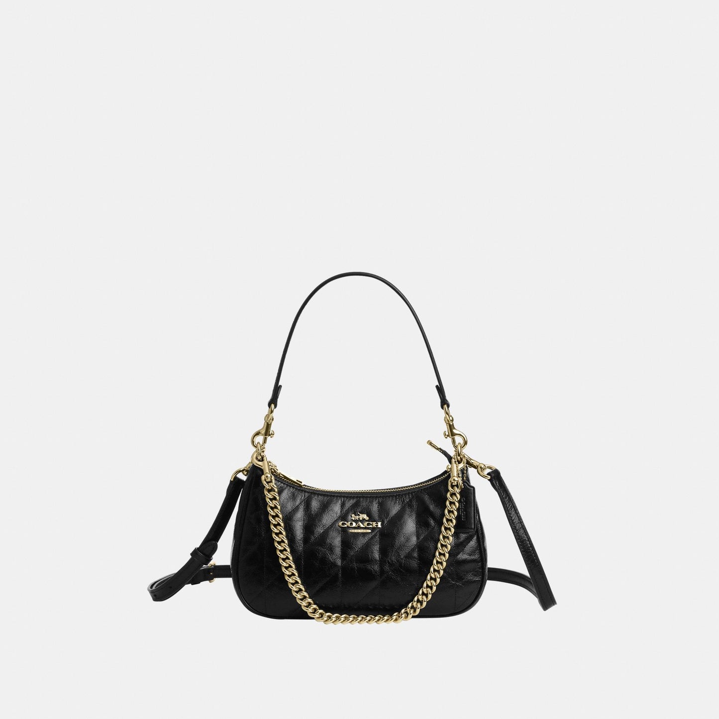CDY83-Teri Shoulder Bag in Glazed Leather with Quilting-Im/Black