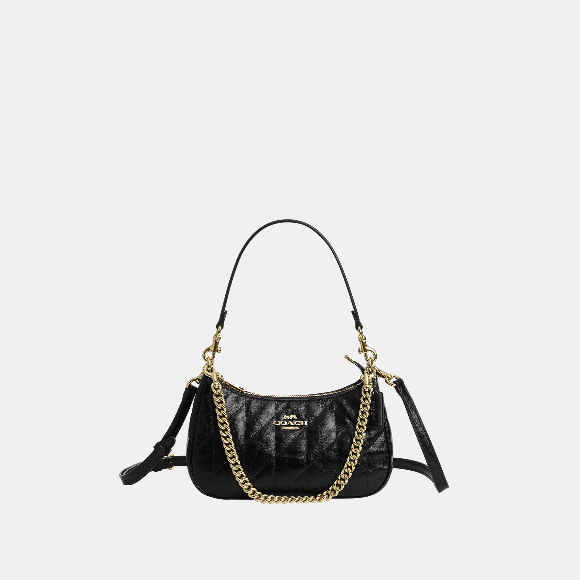 CDY83-Teri Shoulder Bag in Glazed Leather with Quilting-Im/Black