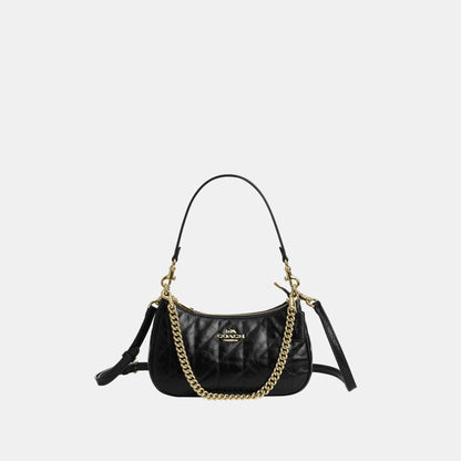 CDY83-Teri Shoulder Bag in Glazed Leather with Quilting-Im/Black