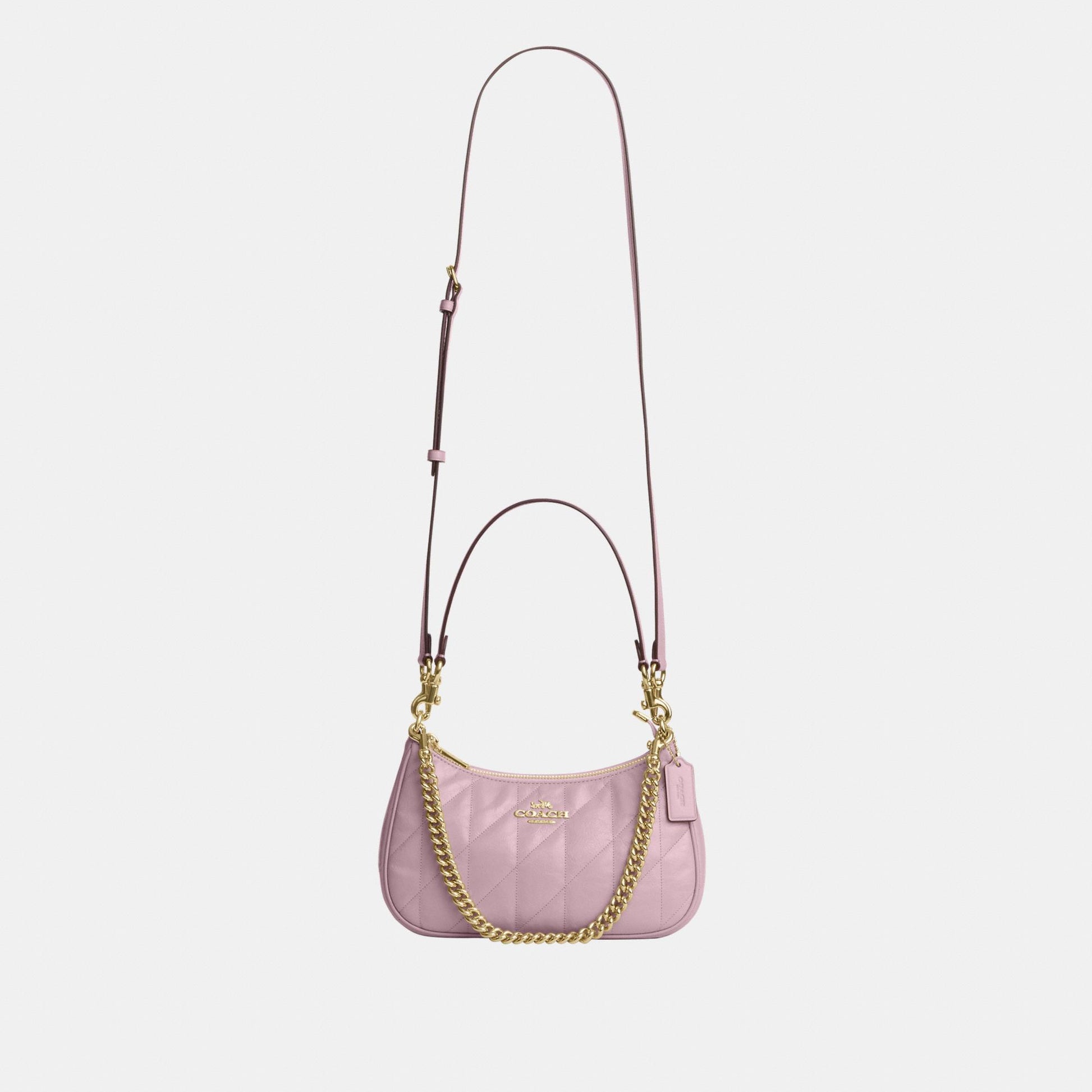CDY83-Teri Shoulder Bag in Glazed Leather with Quilting-Im/Carnation