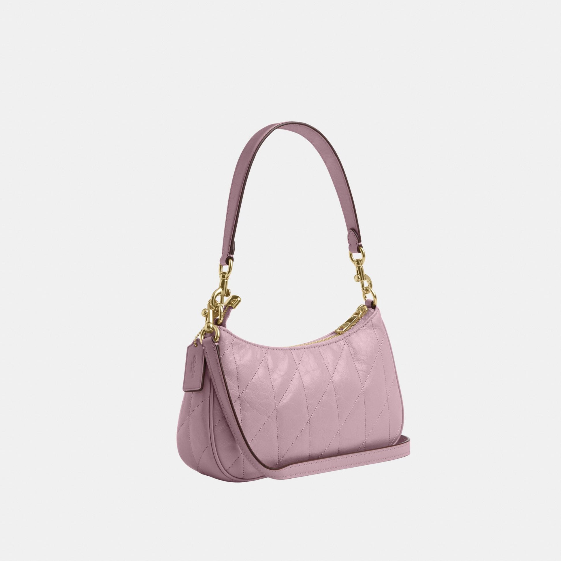 CDY83-Teri Shoulder Bag in Glazed Leather with Quilting-Im/Carnation