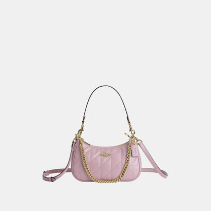 CDY83-Teri Shoulder Bag in Glazed Leather with Quilting-Im/Carnation