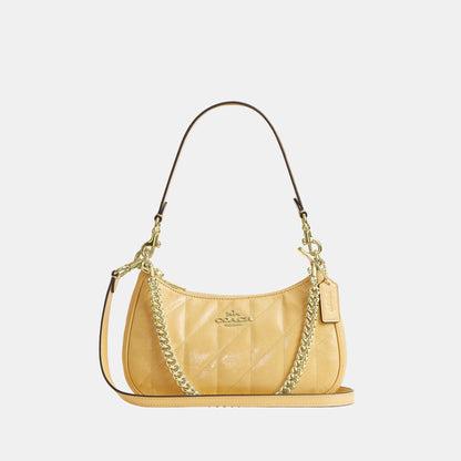 CDY83-Teri Shoulder Bag in Glazed Leather with Quilting-Im/Soft Yellow