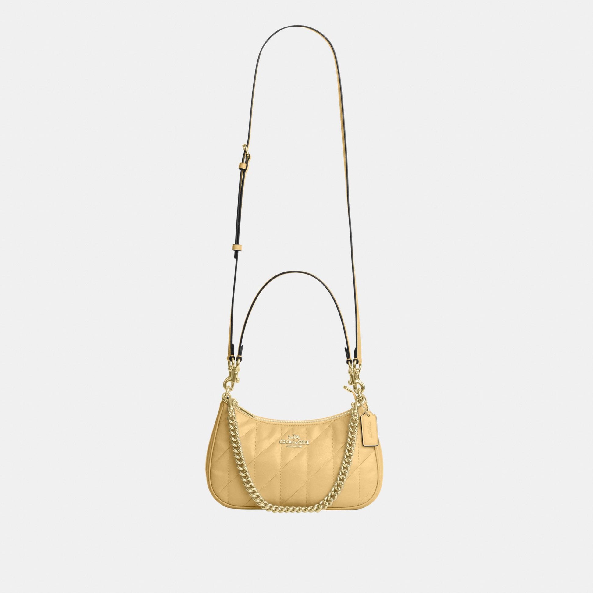 CDY83-Teri Shoulder Bag in Glazed Leather with Quilting-Im/Soft Yellow