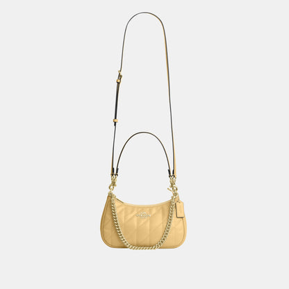 CDY83-Teri Shoulder Bag in Glazed Leather with Quilting-Im/Soft Yellow
