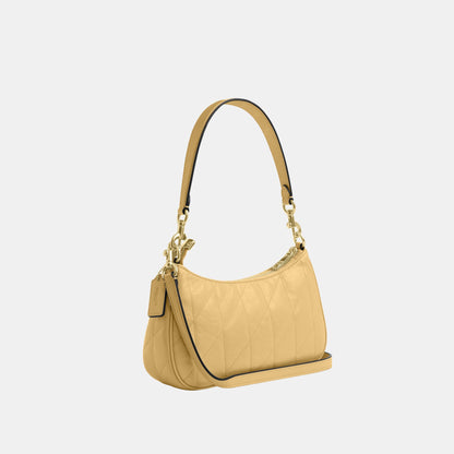 CDY83-Teri Shoulder Bag in Glazed Leather with Quilting-Im/Soft Yellow