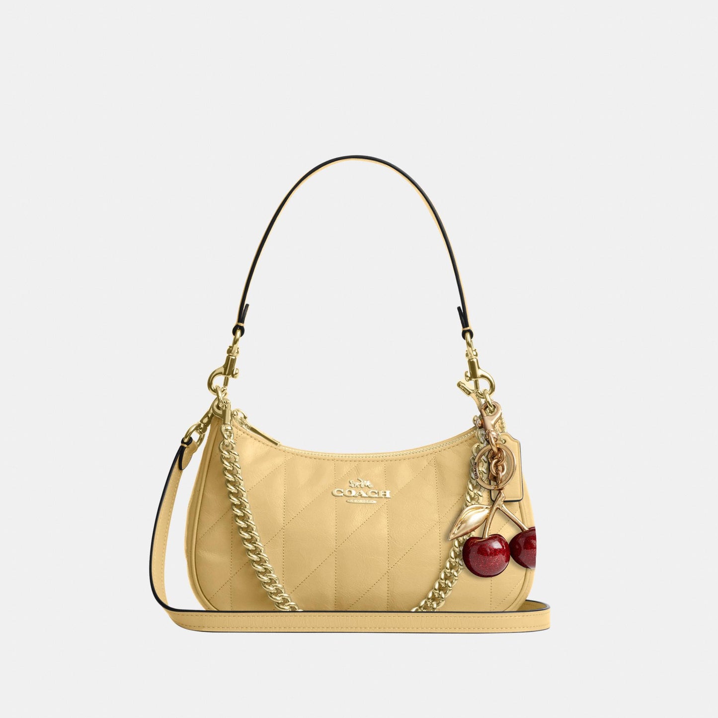 CDY83-Teri Shoulder Bag in Glazed Leather with Quilting-Im/Soft Yellow