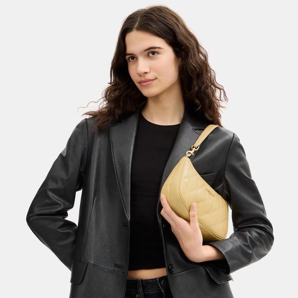 Teri Shoulder Bag in Glazed Leather with Quilting