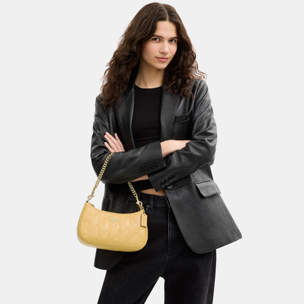 Teri Shoulder Bag in Glazed Leather with Quilting