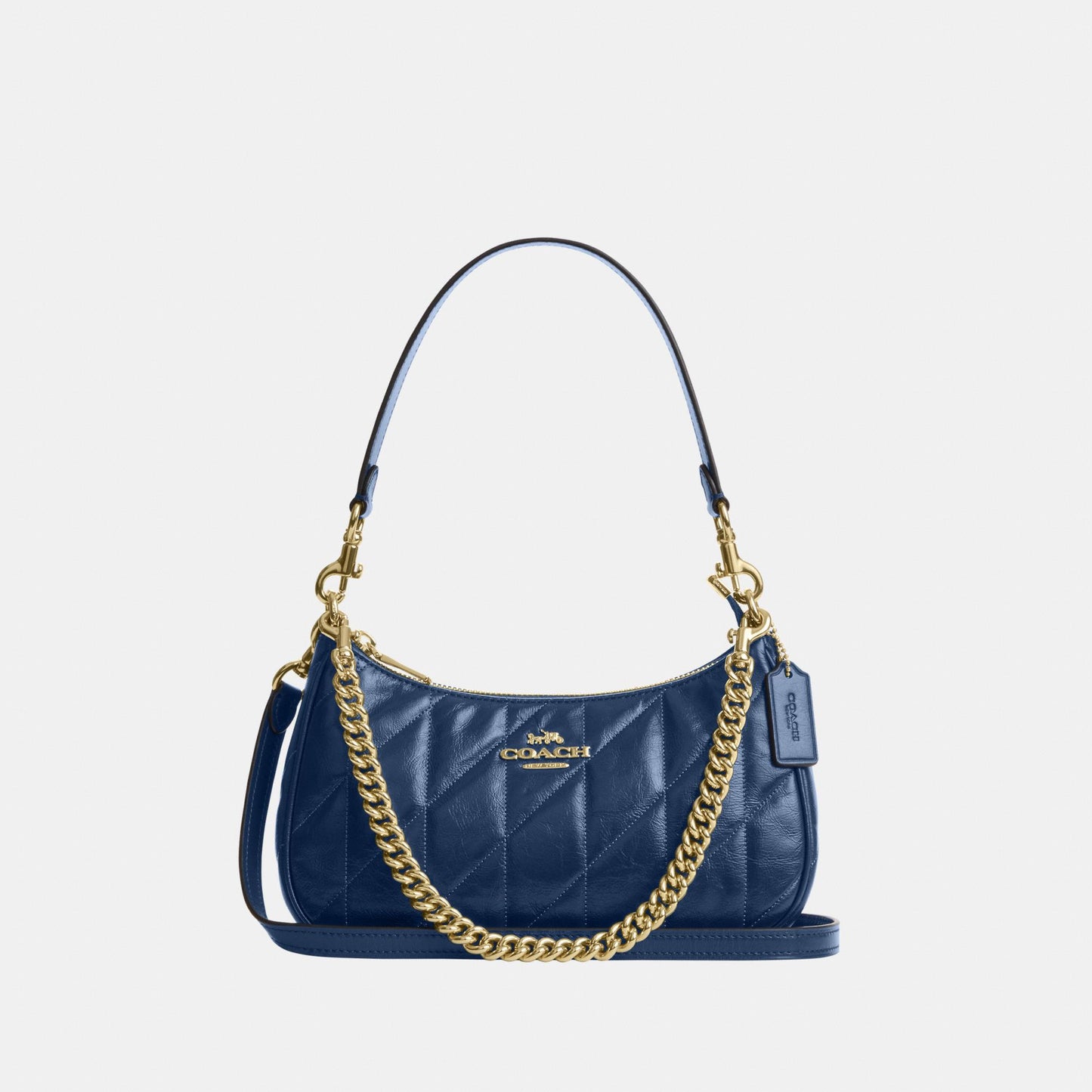 CDY83-Teri Shoulder Bag in Glazed Leather with Quilting-Im/Deep Blue