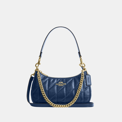 CDY83-Teri Shoulder Bag in Glazed Leather with Quilting-Im/Deep Blue