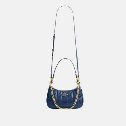 CDY83-Teri Shoulder Bag in Glazed Leather with Quilting-Im/Deep Blue