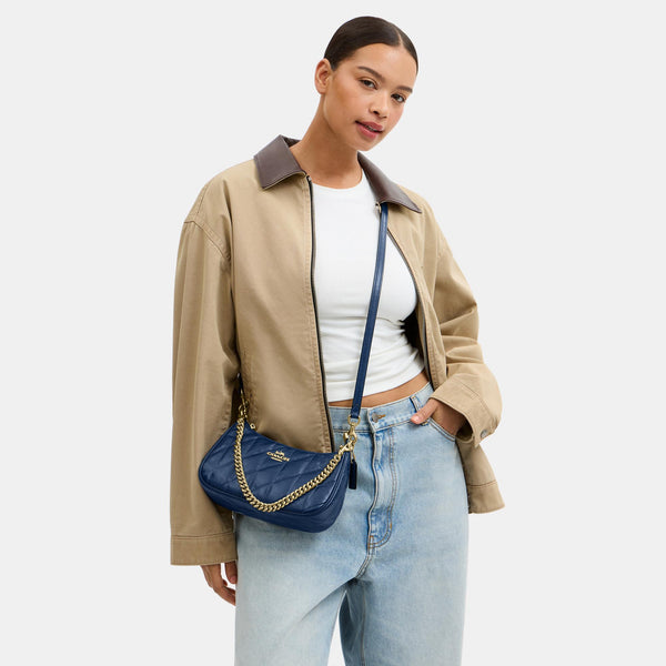 Teri Shoulder Bag in Glazed Leather with Quilting