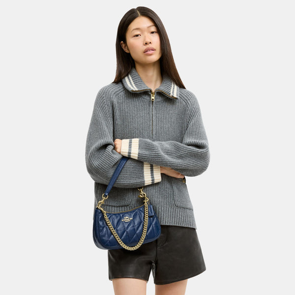 Teri Shoulder Bag in Glazed Leather with Quilting