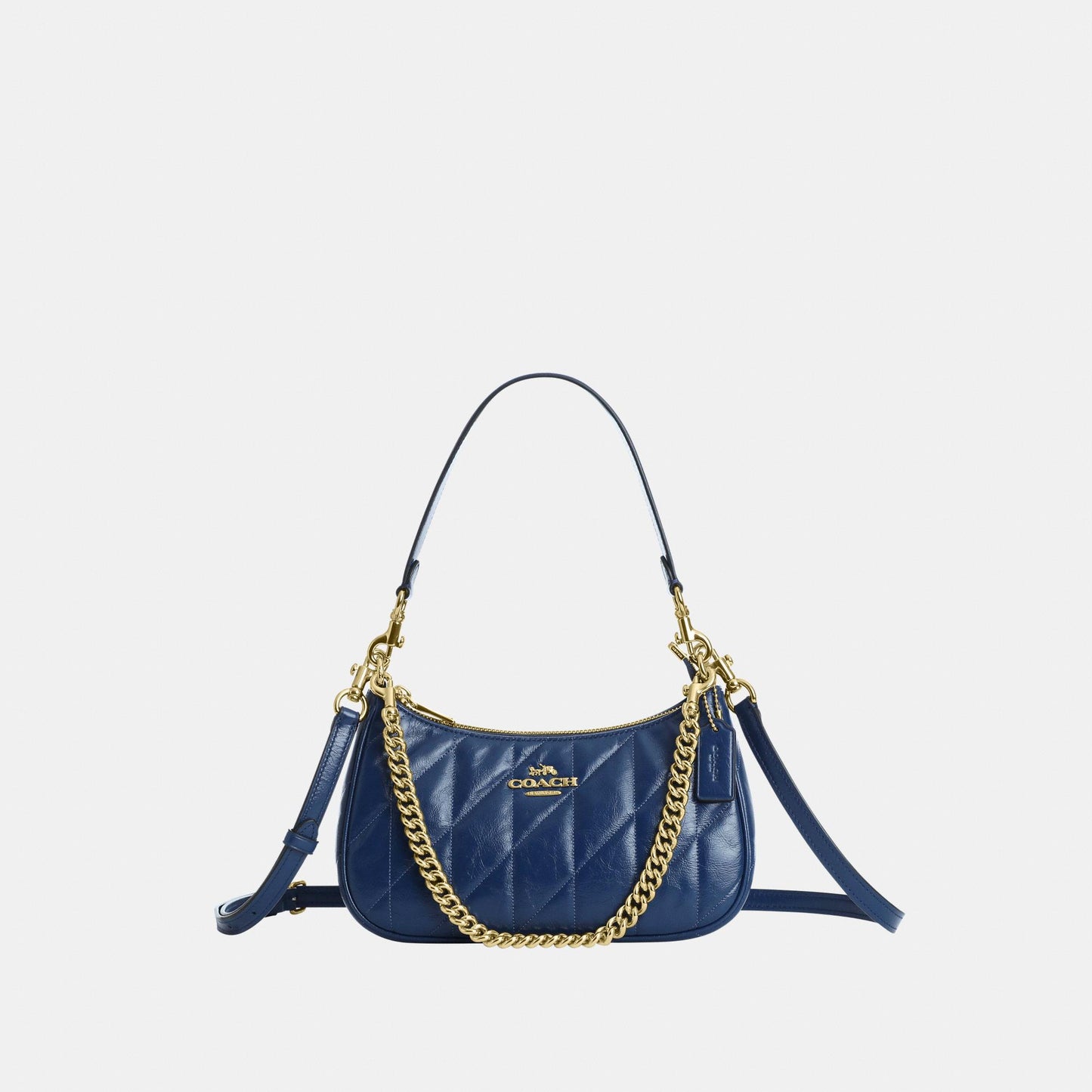 CDY83-Teri Shoulder Bag in Glazed Leather with Quilting-Im/Deep Blue