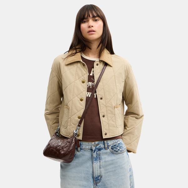 Teri Shoulder Bag in Glazed Leather with Quilting