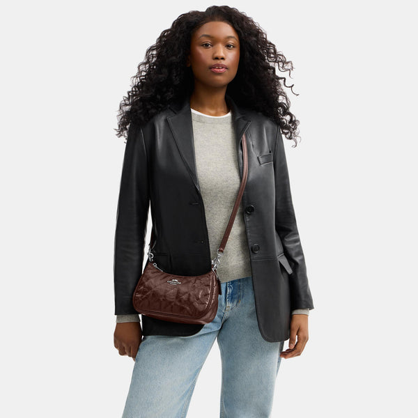 Teri Shoulder Bag in Glazed Leather with Quilting