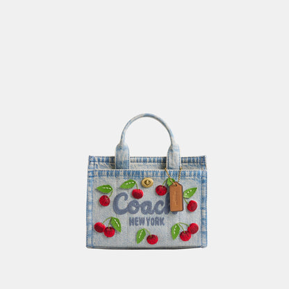 CDY91-Embroidered Cherry Denim Cargo Tote 20-B4/Denim Multi
