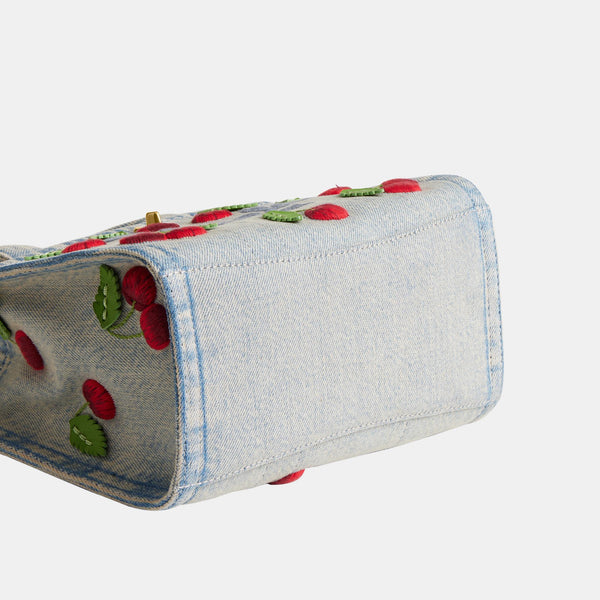 Embroidered Cherry Denim Cargo Tote 20