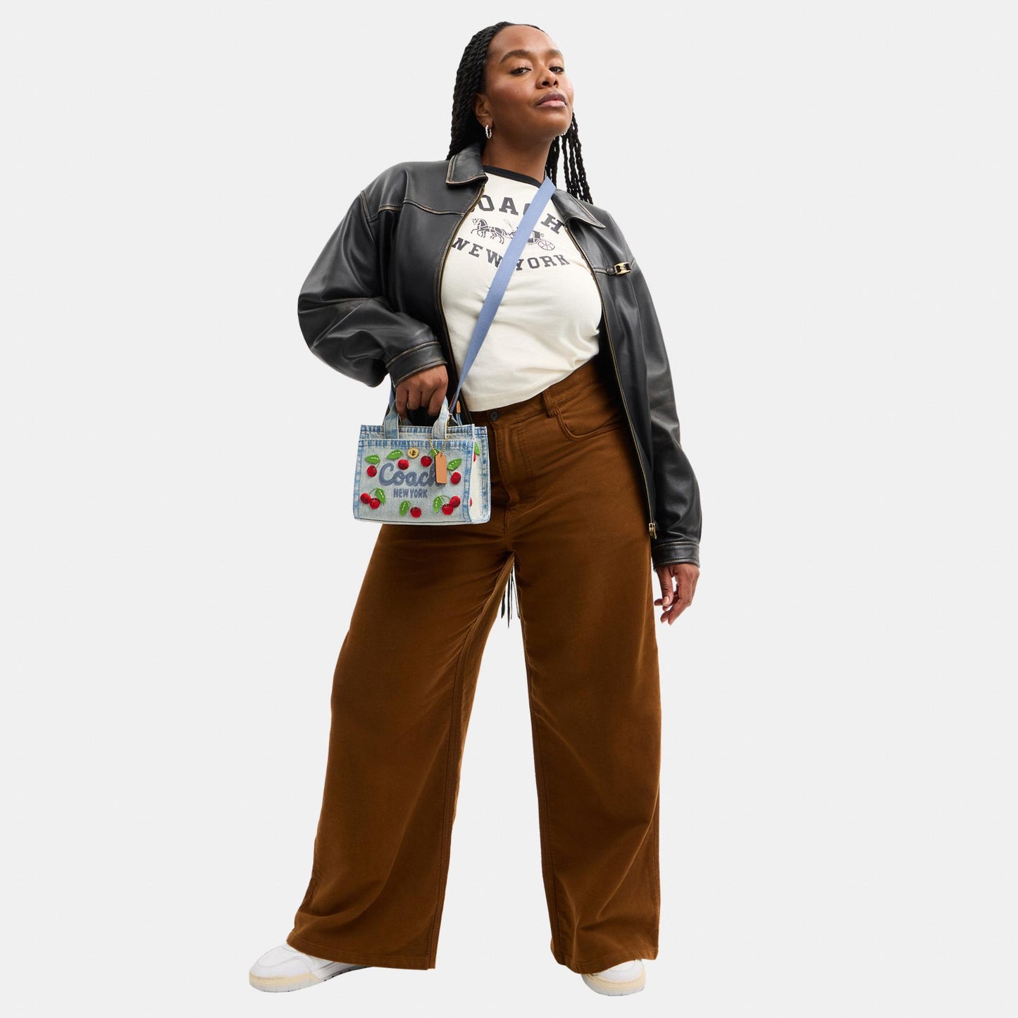 CDY91-Embroidered Cherry Denim Cargo Tote 20-B4/Denim Multi