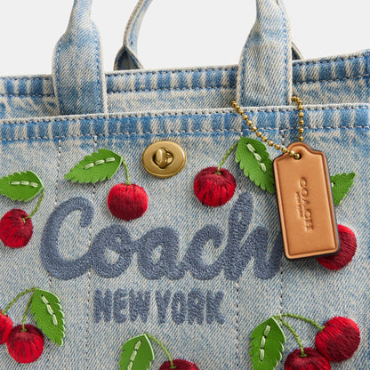 CDY91-Embroidered Cherry Denim Cargo Tote 20-B4/Denim Multi