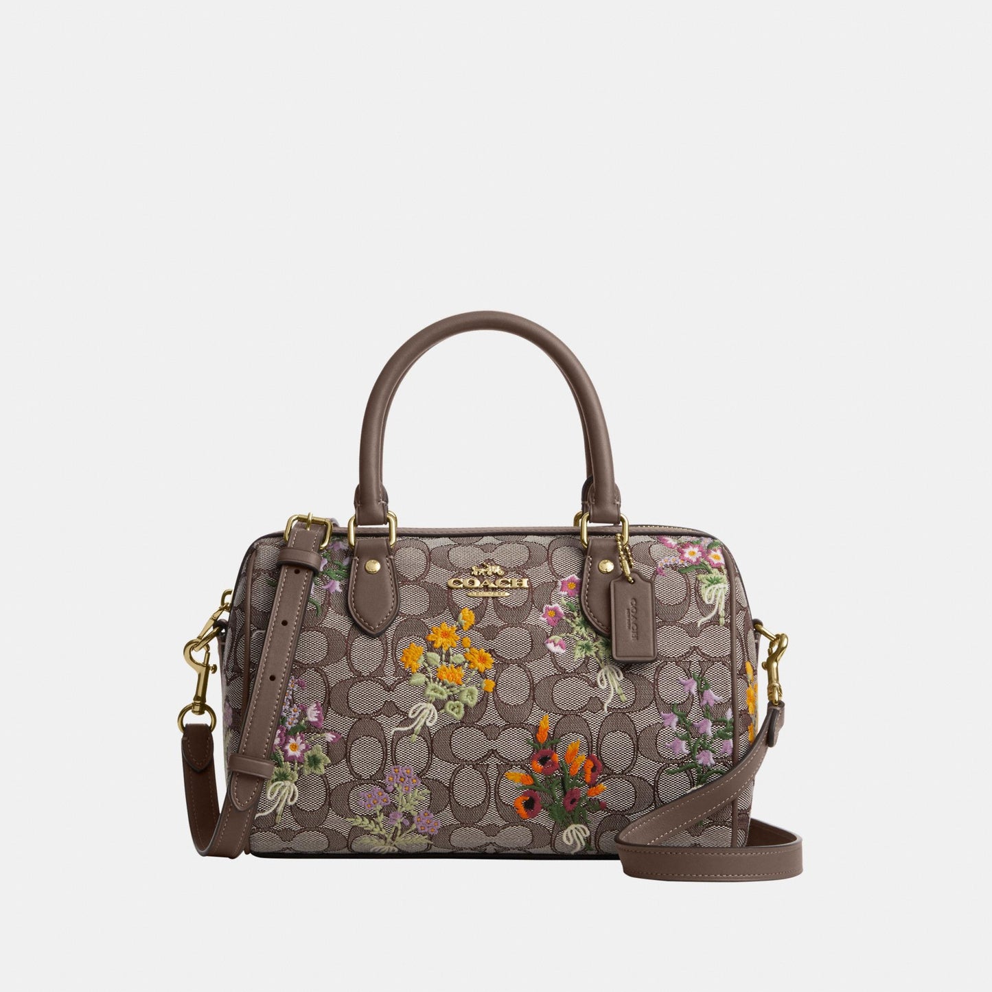 CDZ01-Rowan Satchel in Signature Jacquard with Floral Embroidery-Im/Oak Multi