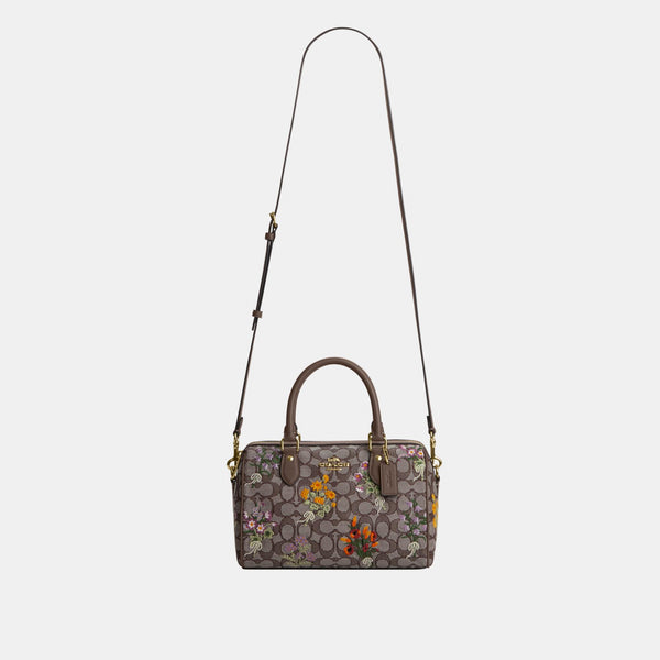 Rowan Satchel in Signature Jacquard with Floral Embroidery