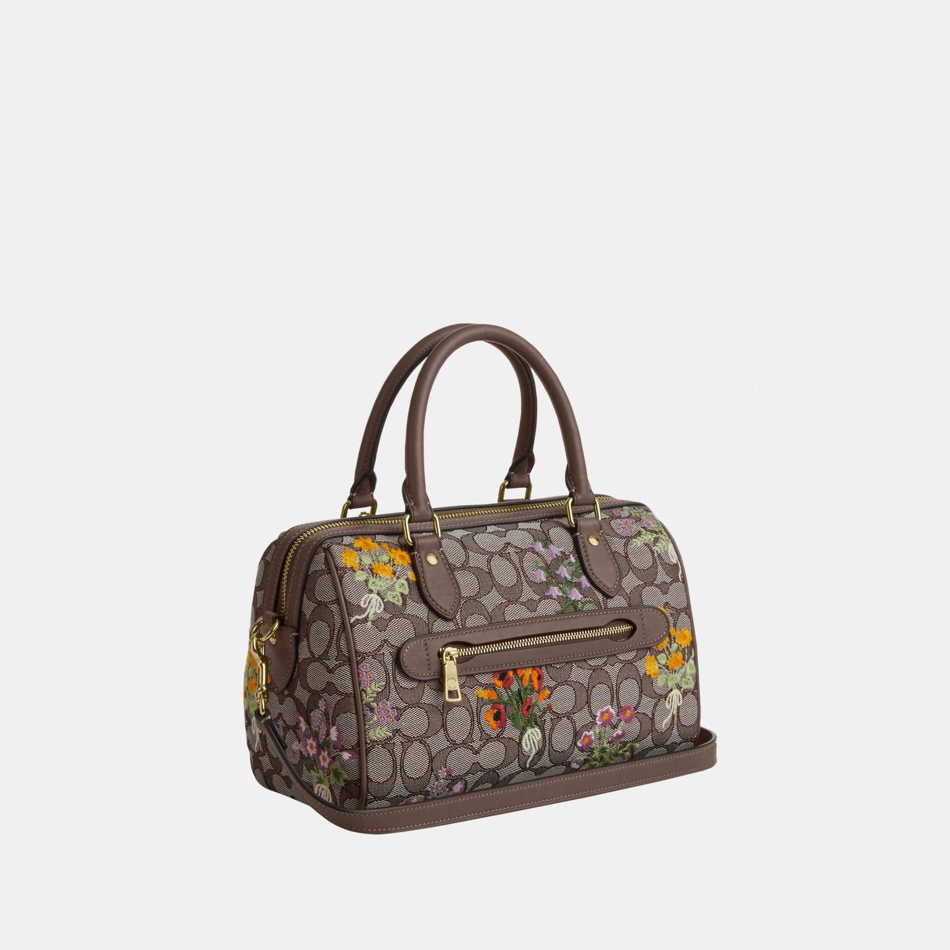 CDZ01-Rowan Satchel in Signature Jacquard with Floral Embroidery-Im/Oak Multi