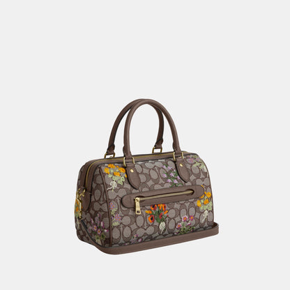 CDZ01-Rowan Satchel in Signature Jacquard with Floral Embroidery-Im/Oak Multi