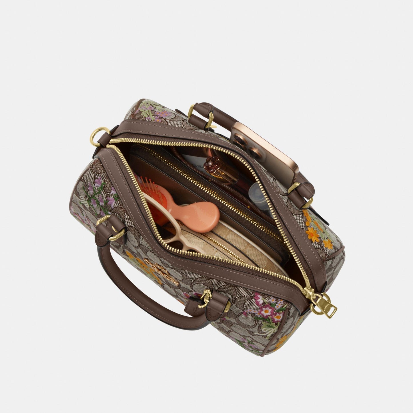 CDZ01-Rowan Satchel in Signature Jacquard with Floral Embroidery-Im/Oak Multi