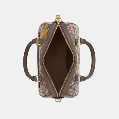 CDZ01-Rowan Satchel in Signature Jacquard with Floral Embroidery-Im/Oak Multi