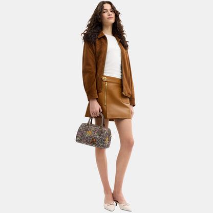 CDZ01-Rowan Satchel in Signature Jacquard with Floral Embroidery-Im/Oak Multi