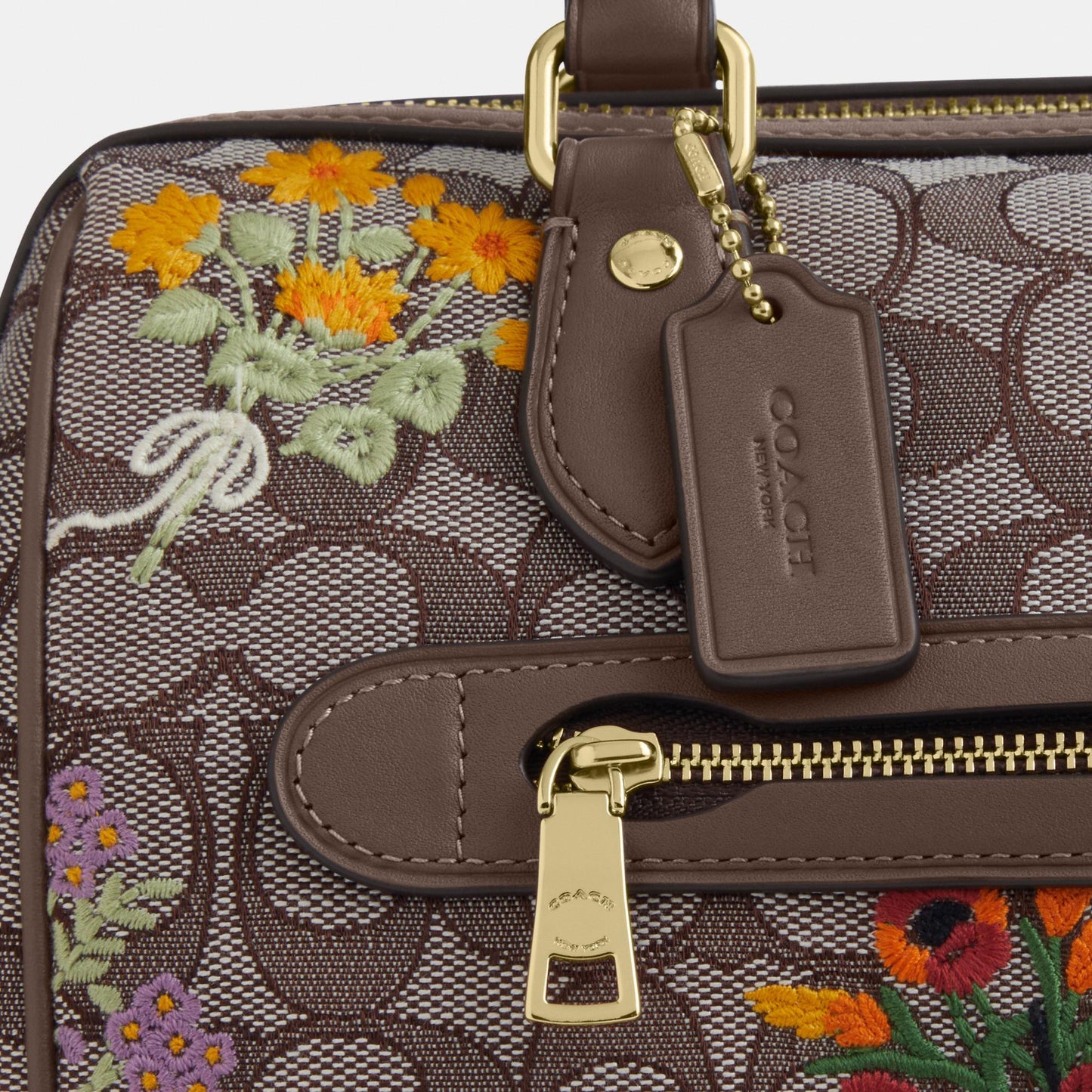 CDZ01-Rowan Satchel in Signature Jacquard with Floral Embroidery-Im/Oak Multi