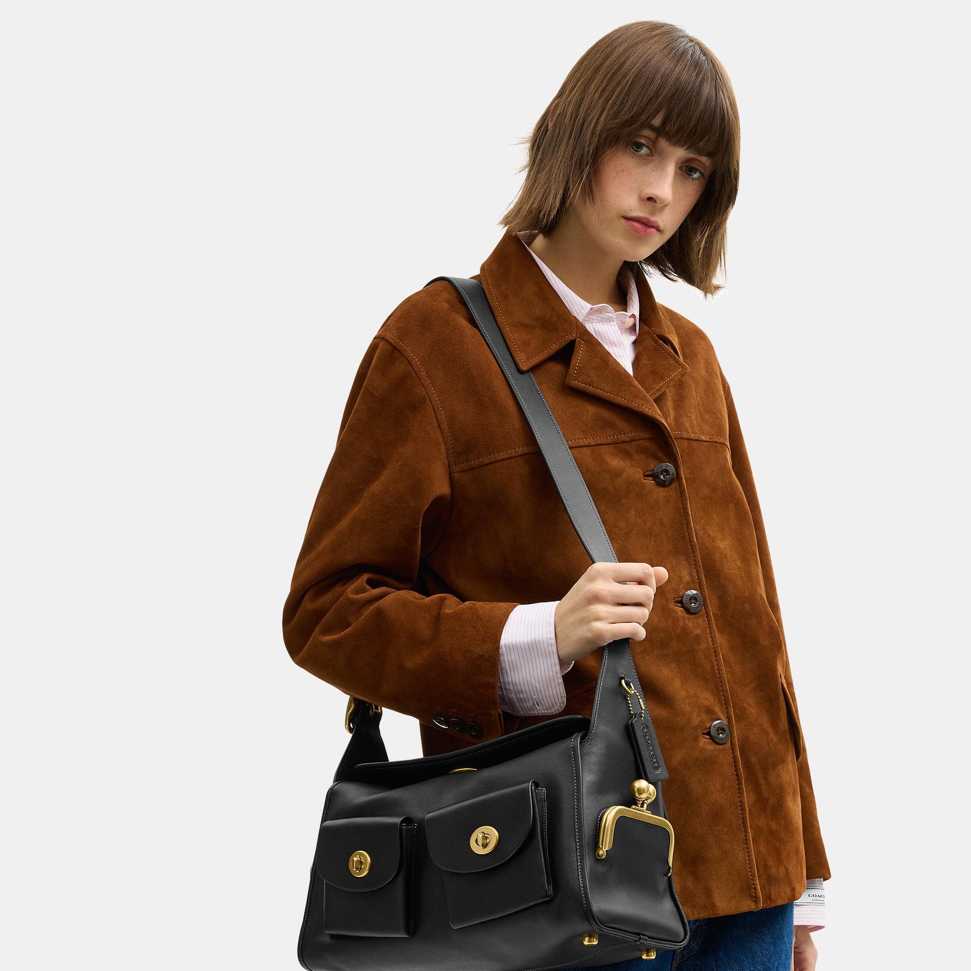 CDZ12-The Coach Originals Natural Grain Leather Turnlock Haversack Bag-B4/Black