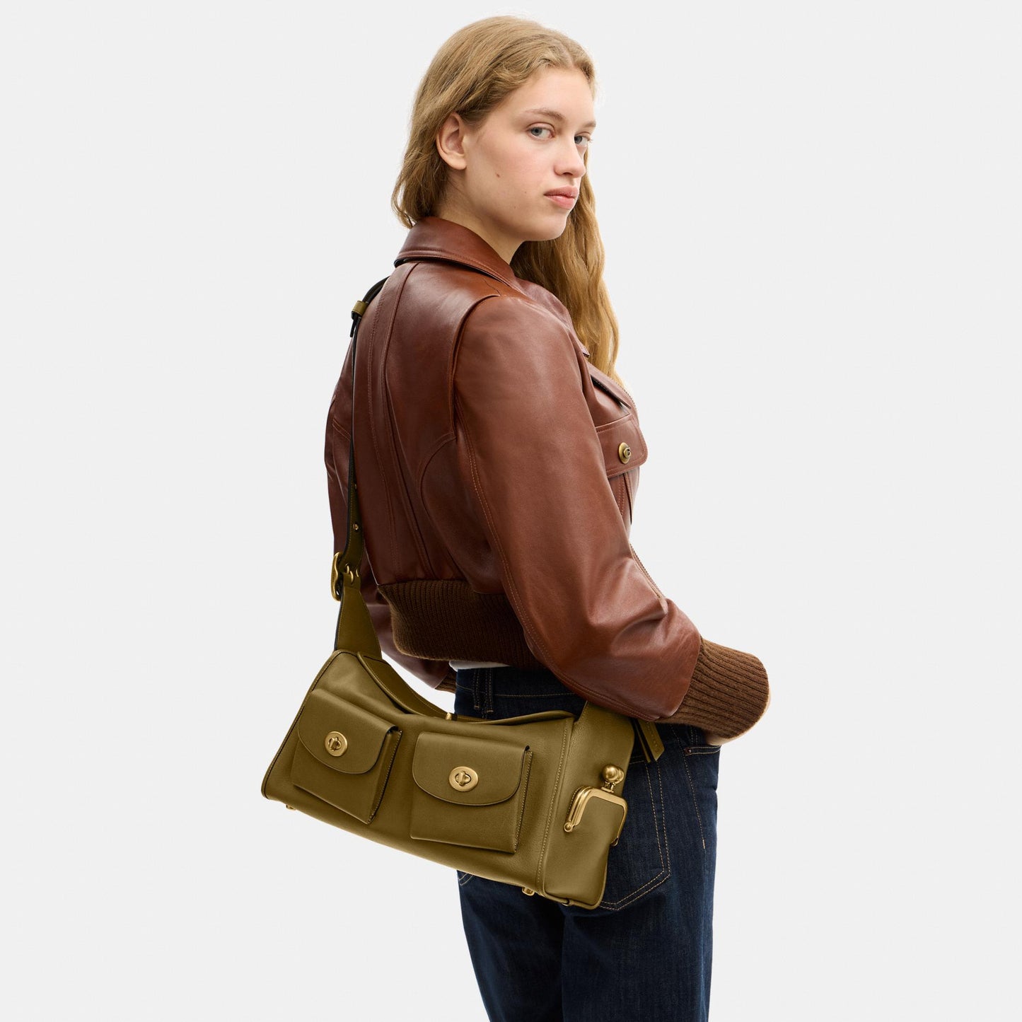 CDZ12-The Coach Originals Natural Grain Leather Turnlock Haversack Bag-B4/Muted Olive