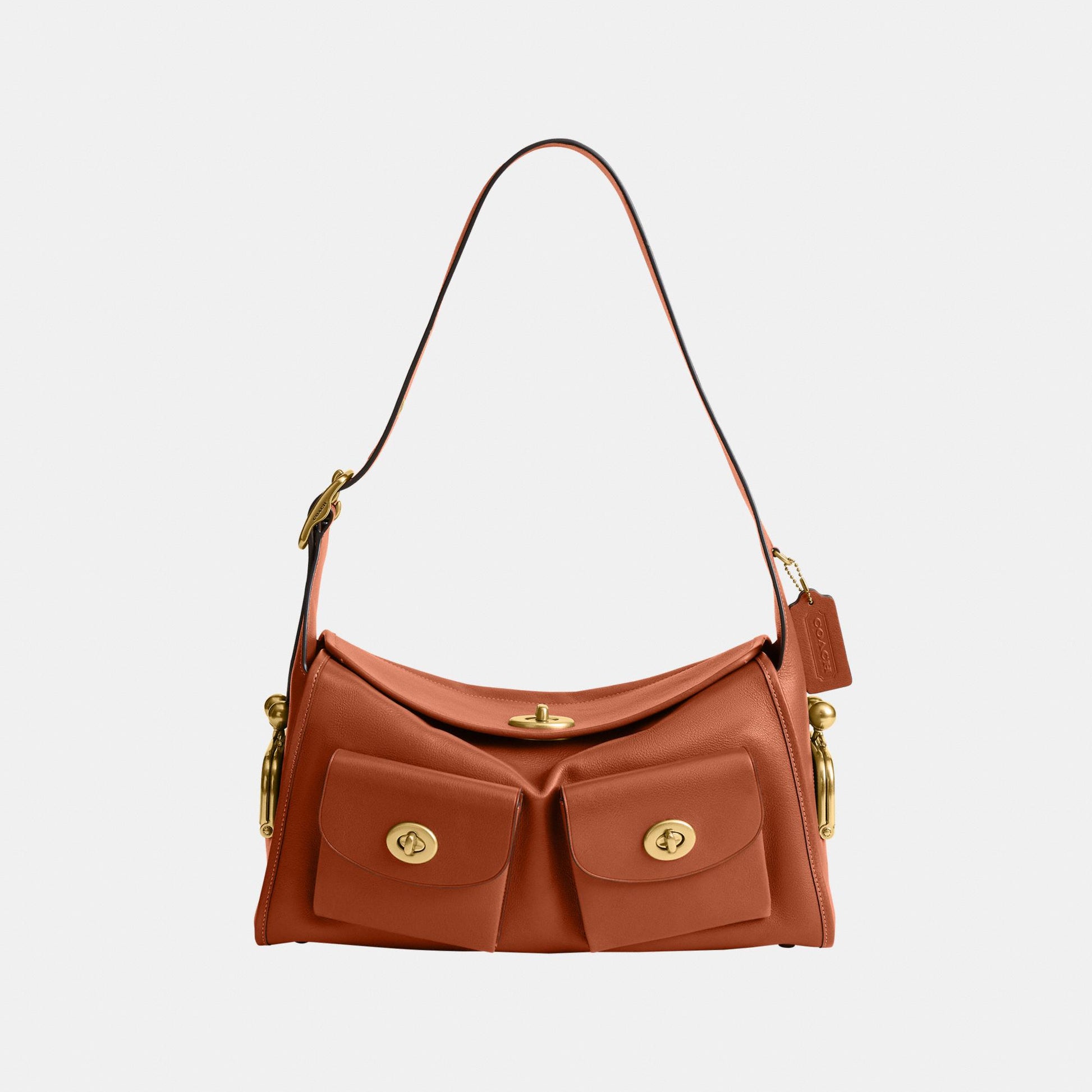 CDZ12-The Coach Originals Natural Grain Leather Turnlock Haversack Bag-B4/Amber Brown