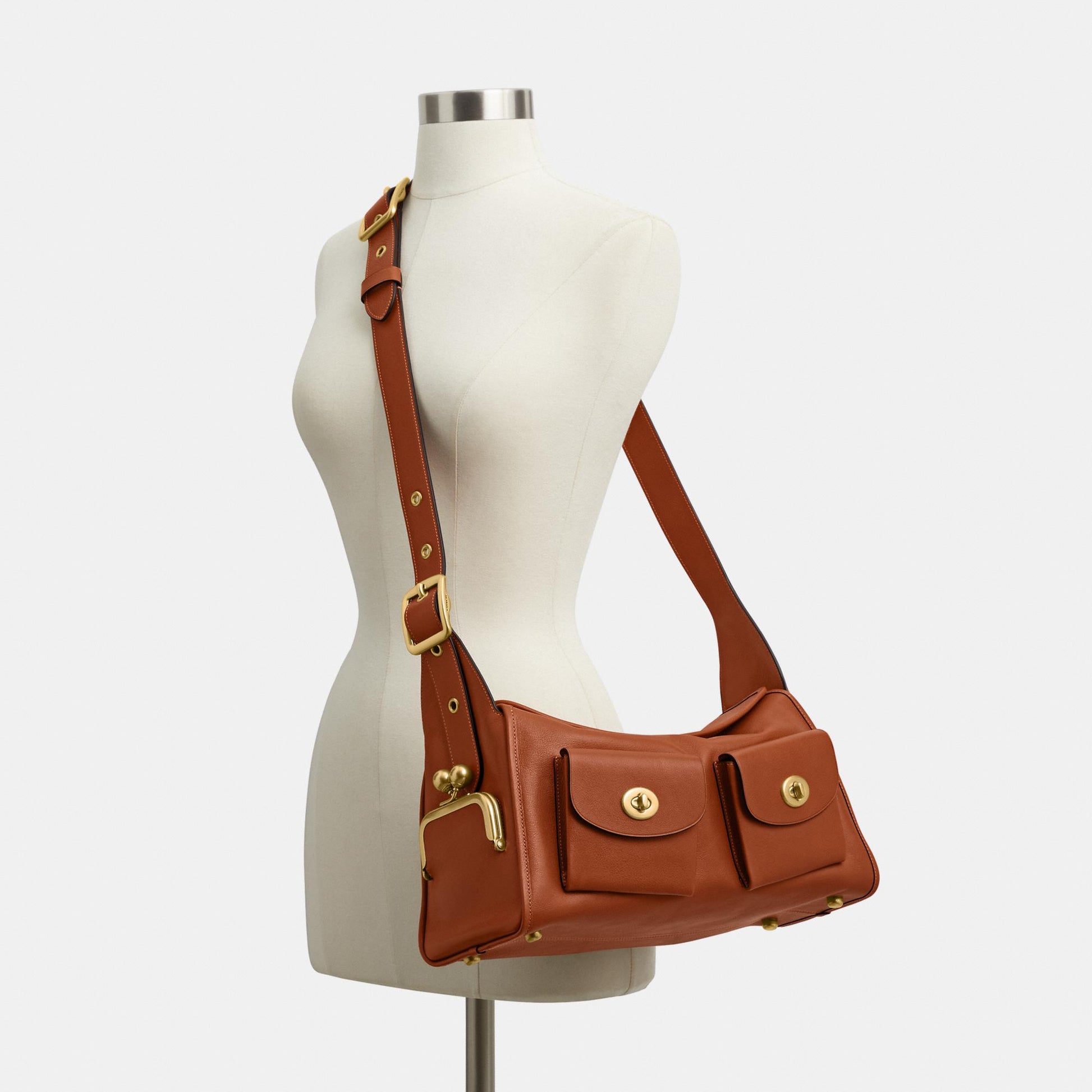 CDZ12-The Coach Originals Natural Grain Leather Turnlock Haversack Bag-B4/Amber Brown
